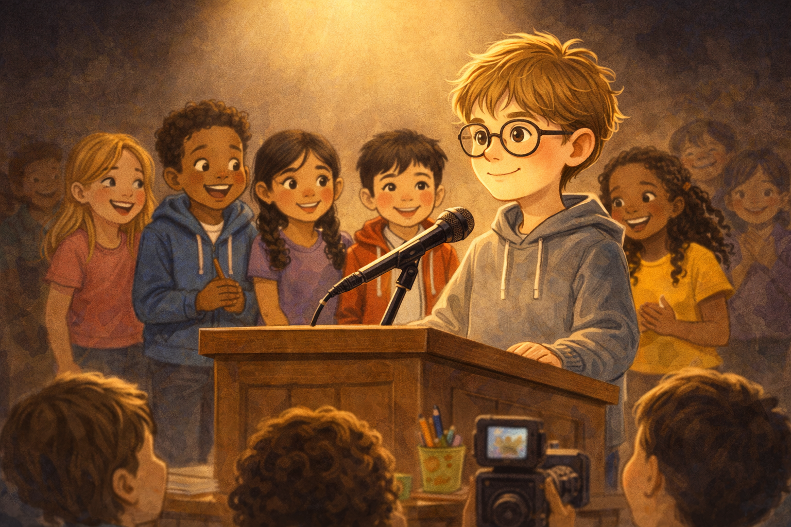 Liam at the microphone giving his speech